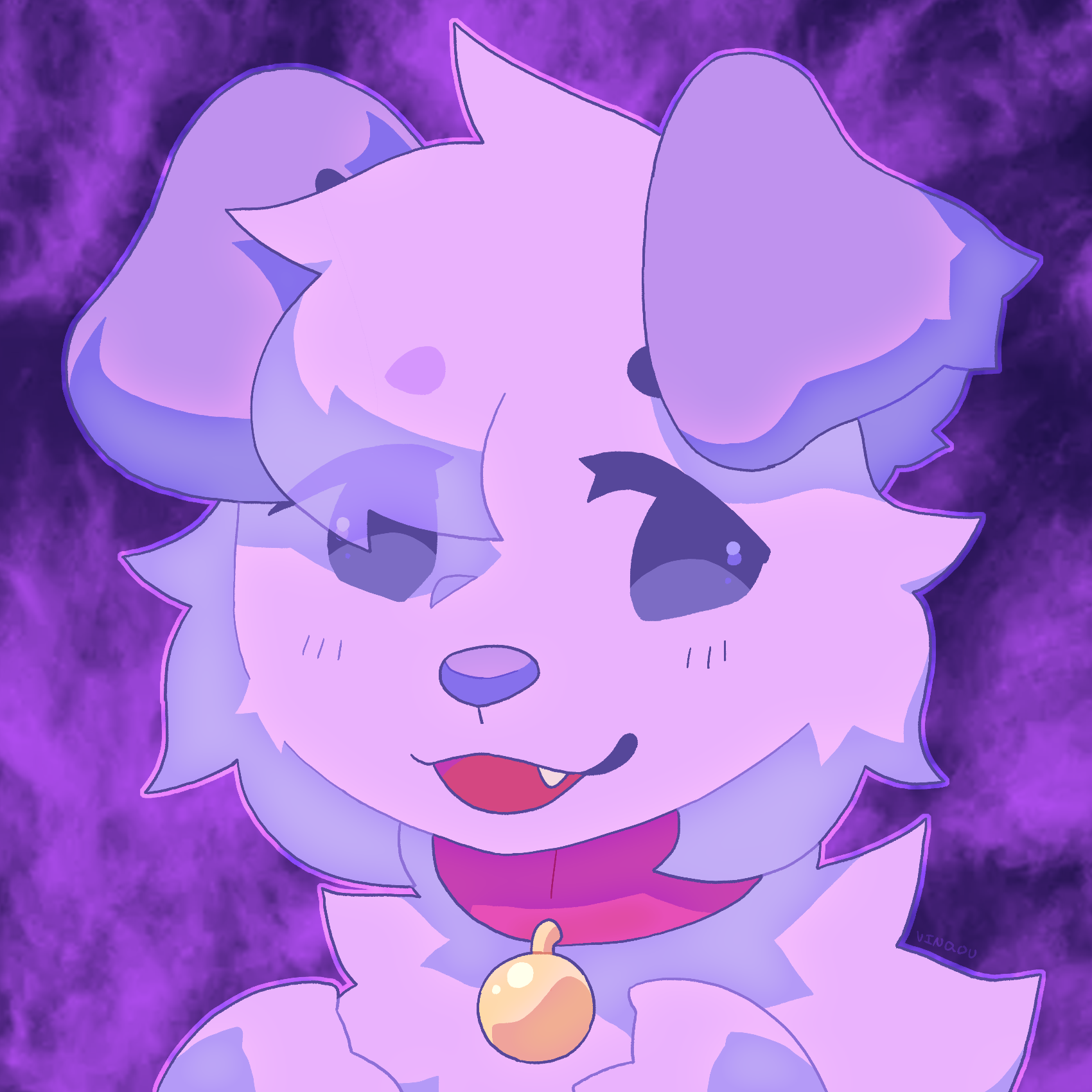 Drawn portrait of my fursona, a purple anthro dog.